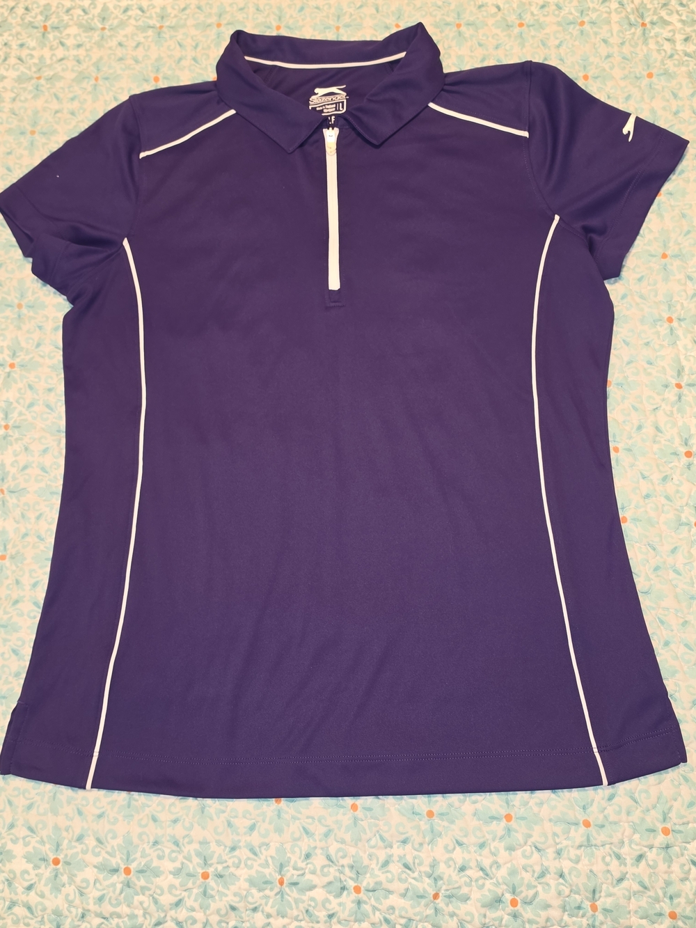 Slazenger Purple Short-Sleeve Zip Polo with White Piping